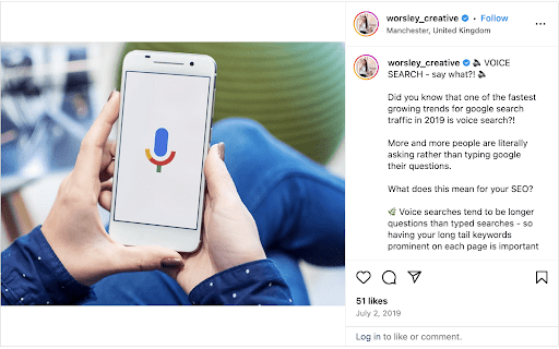 Worsley Creative example of voice search on instagram
