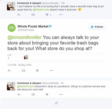 While Foods responds to customer on twitter
