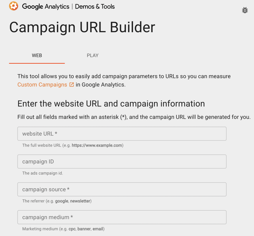 campaign URL builder for UTMs by Google Analytics 