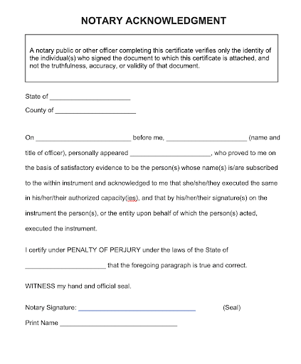 Example of a notary statement