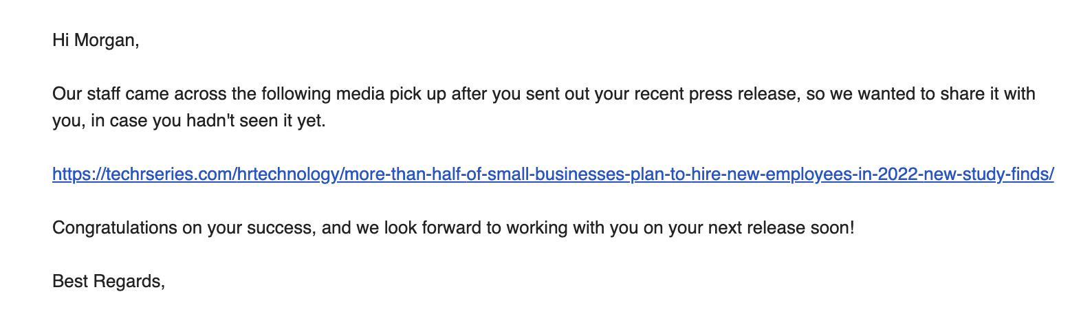 example of press release distributor tracking PR wins