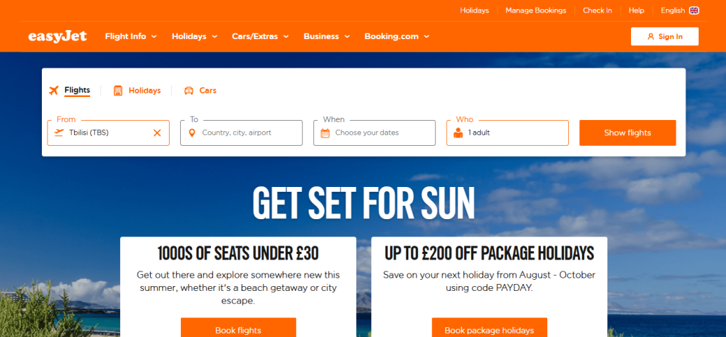 EasyJet's web page