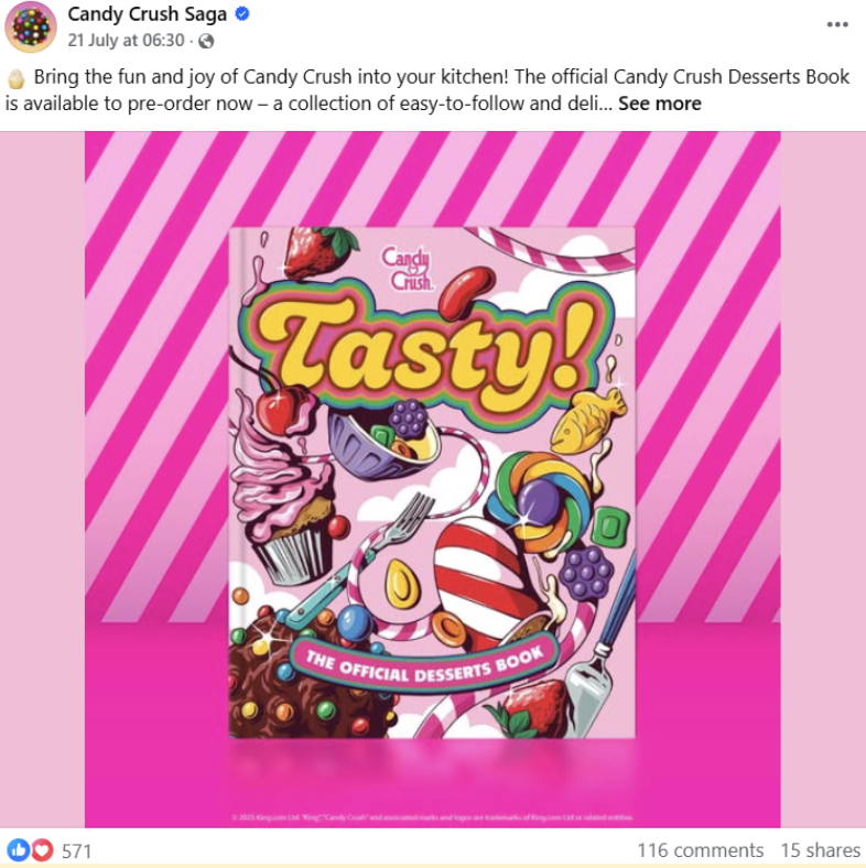candy crush saga facebook page app promotion example