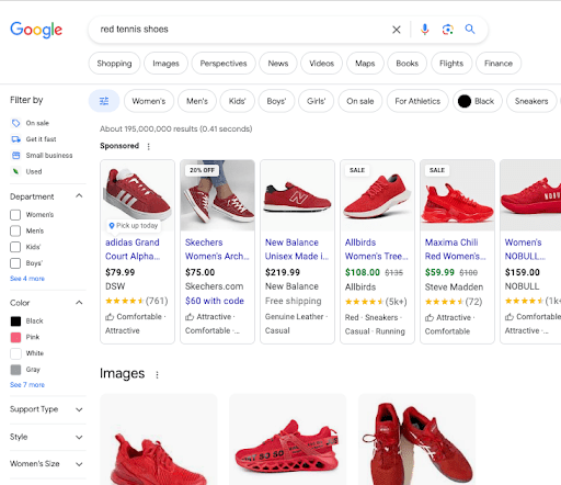 Red tennis shoes search results