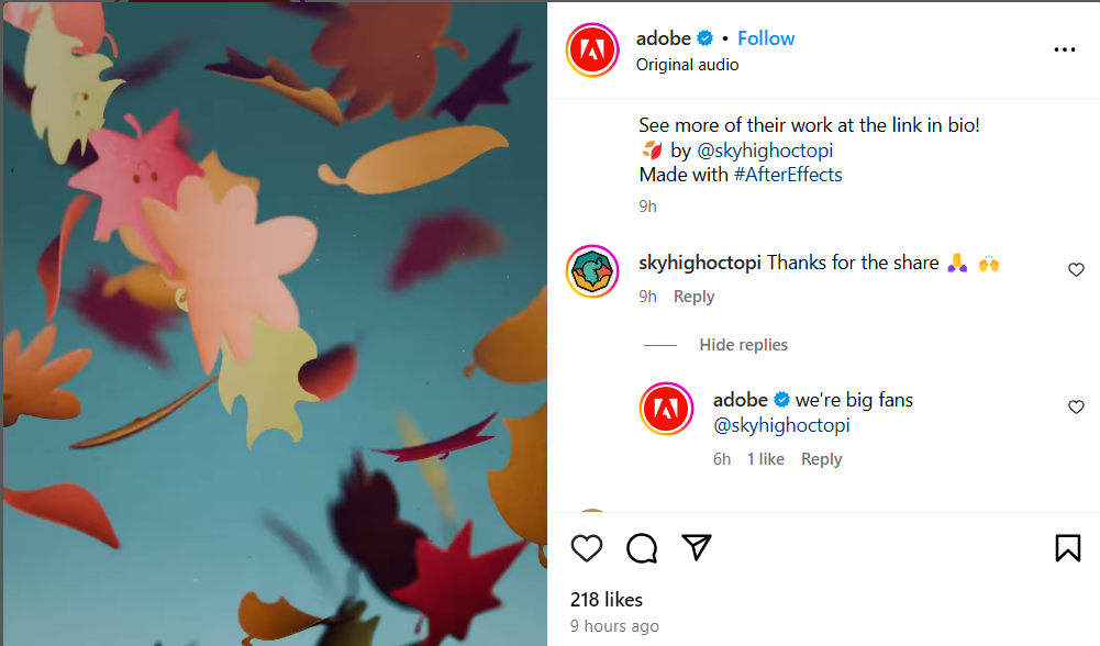 A screenshot of Adobe's Instagram post