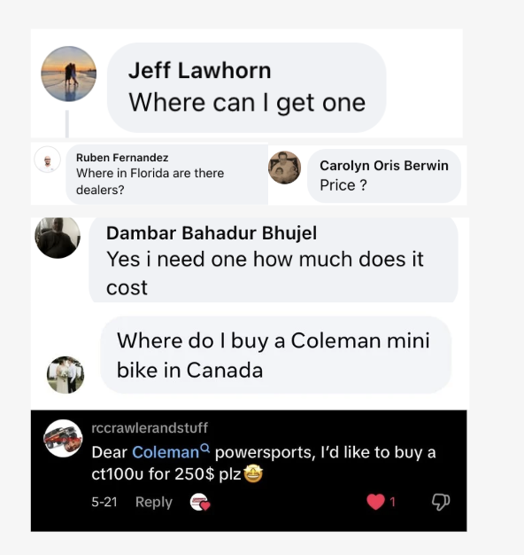 Example of comments showcasing purchase intent