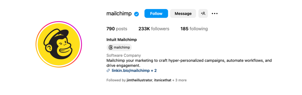 Mailchimp Instagram profile