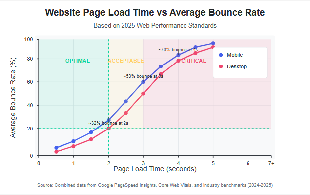 Website page load times vs average bounce rate