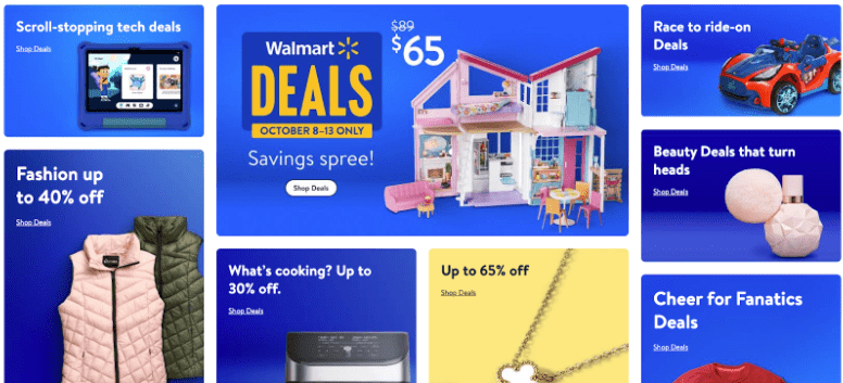 Walmart's homempage focuses on their low prices
