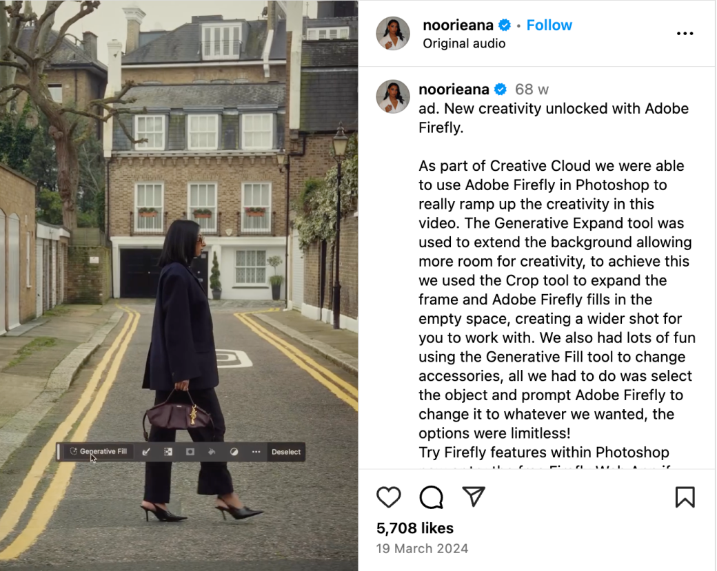 Adobe Firefly and Noorie Anna, Instagram influencer, collaboration