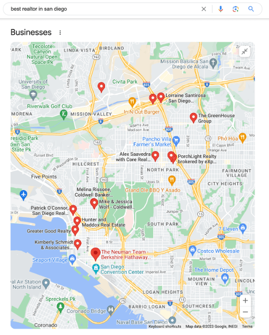 an example of Google Business Profile listings in Google Maps