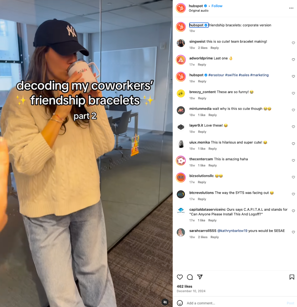 HubSpot's Instagram post
