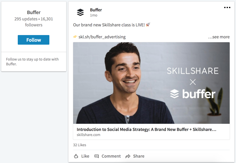 Buffer promotes a class on Twitter