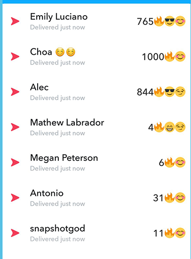 Screenshot of Snap streaks