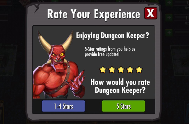 Screenshot of Dungeon Keeper review request