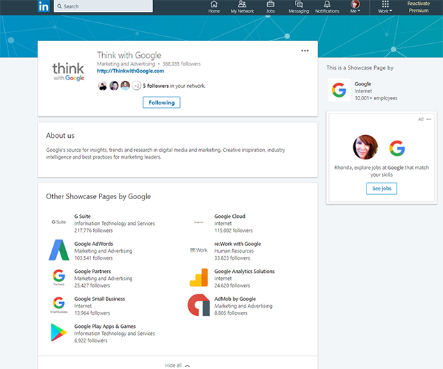 Google Showcase Page