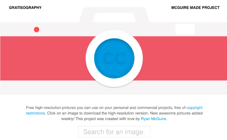Screenshot of photo website Gratisography's homepage
