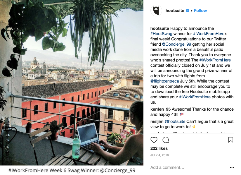 Hootsuite congratulates a contest winner on Instagram