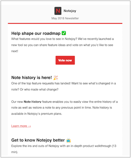 Notejoy email marketing