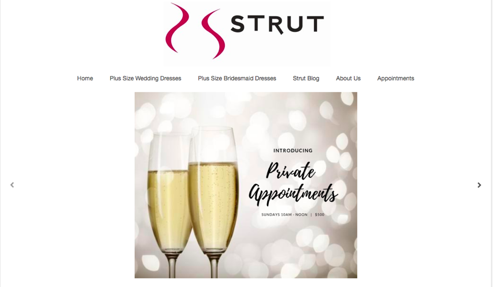 Campeau uses Strut Bridal Salon's website as a