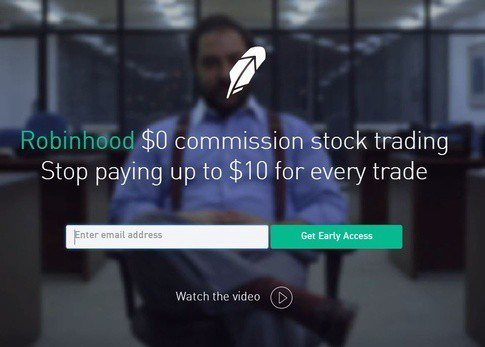 Robinhood's sign up landing for its mobile app