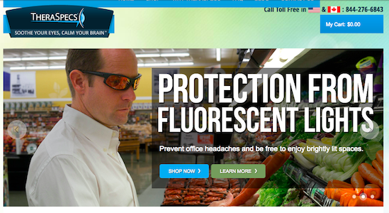 TheraSpecs' old website featured moving, high contrast images.