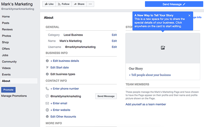 Facebook About section screenshot