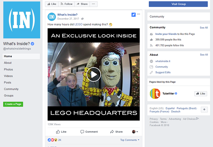 Screenshot of What's Inside Facebook page