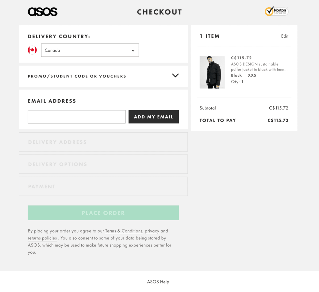 An example of a well-designed checkout page  