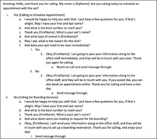 Call Center script example