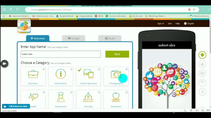 AppyPie software screenshot