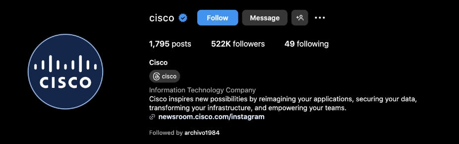 Cisco instagram bio
