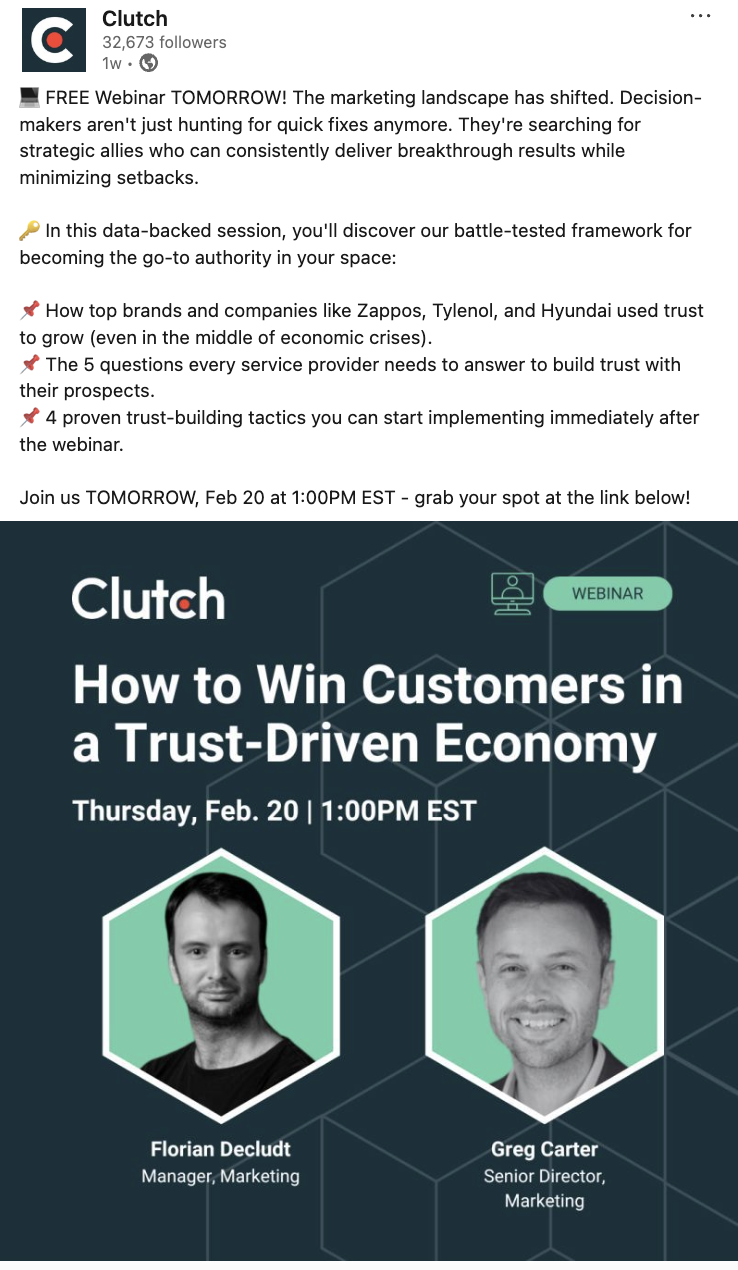 Clutch social media post example