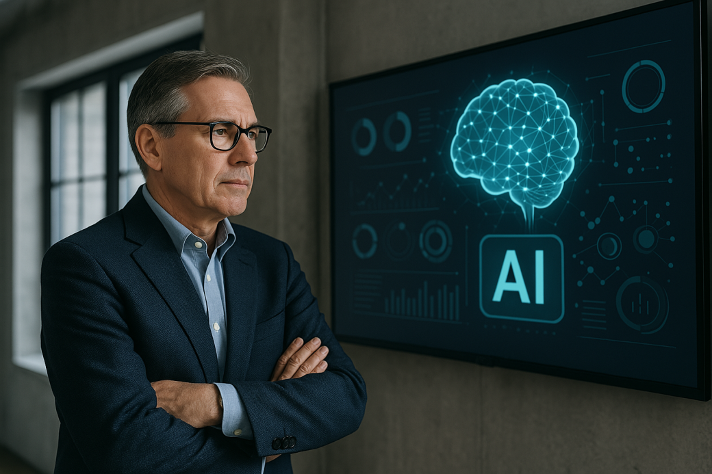 Stock image of a man and an AI model 