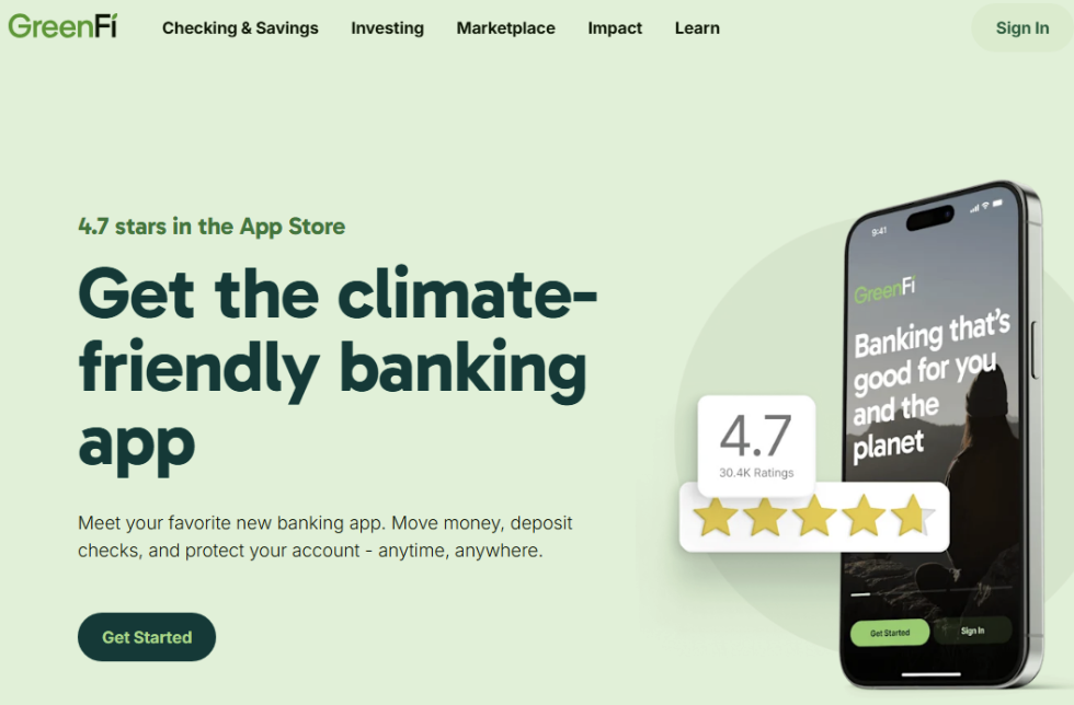 greenfi dedicated app page for website