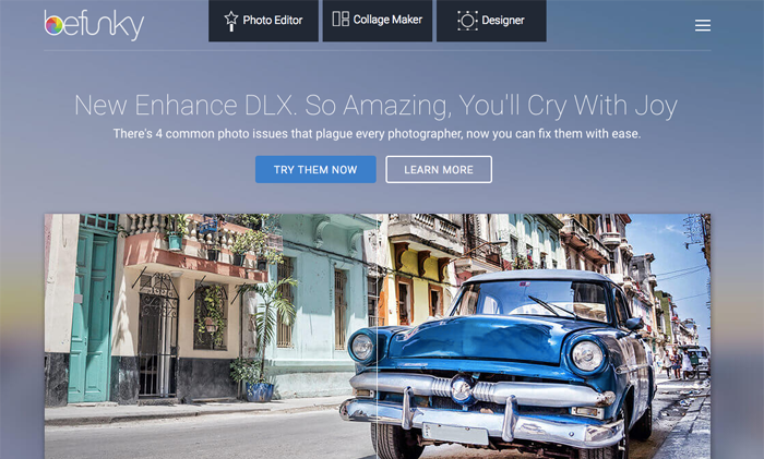 website homepage of photo editor and collage maker BeFunky