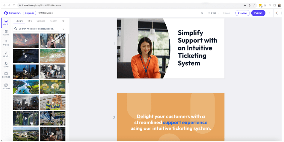 lumen5 video customization interface