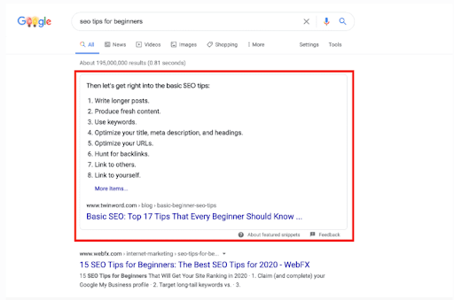 Featured snippet example