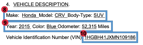 Information to include in the vehicle description