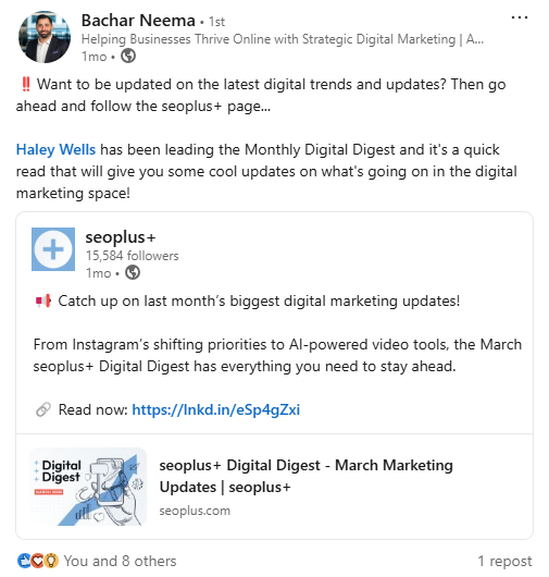 An example of a LinkedIn post