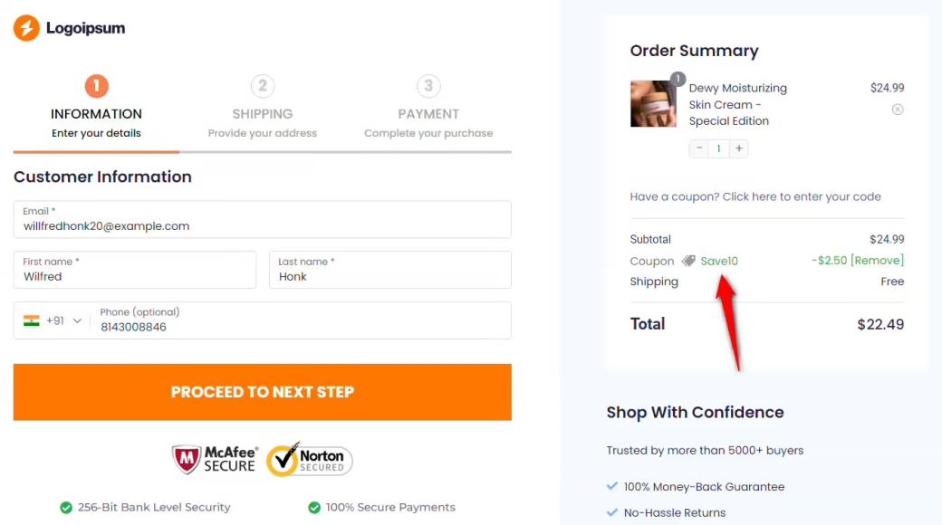 Auto-apply coupon code example