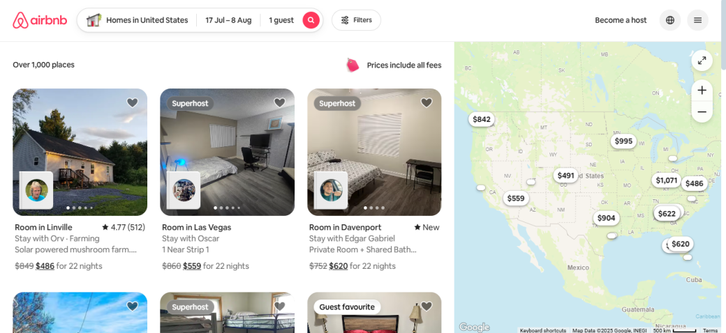Airbnb's web page