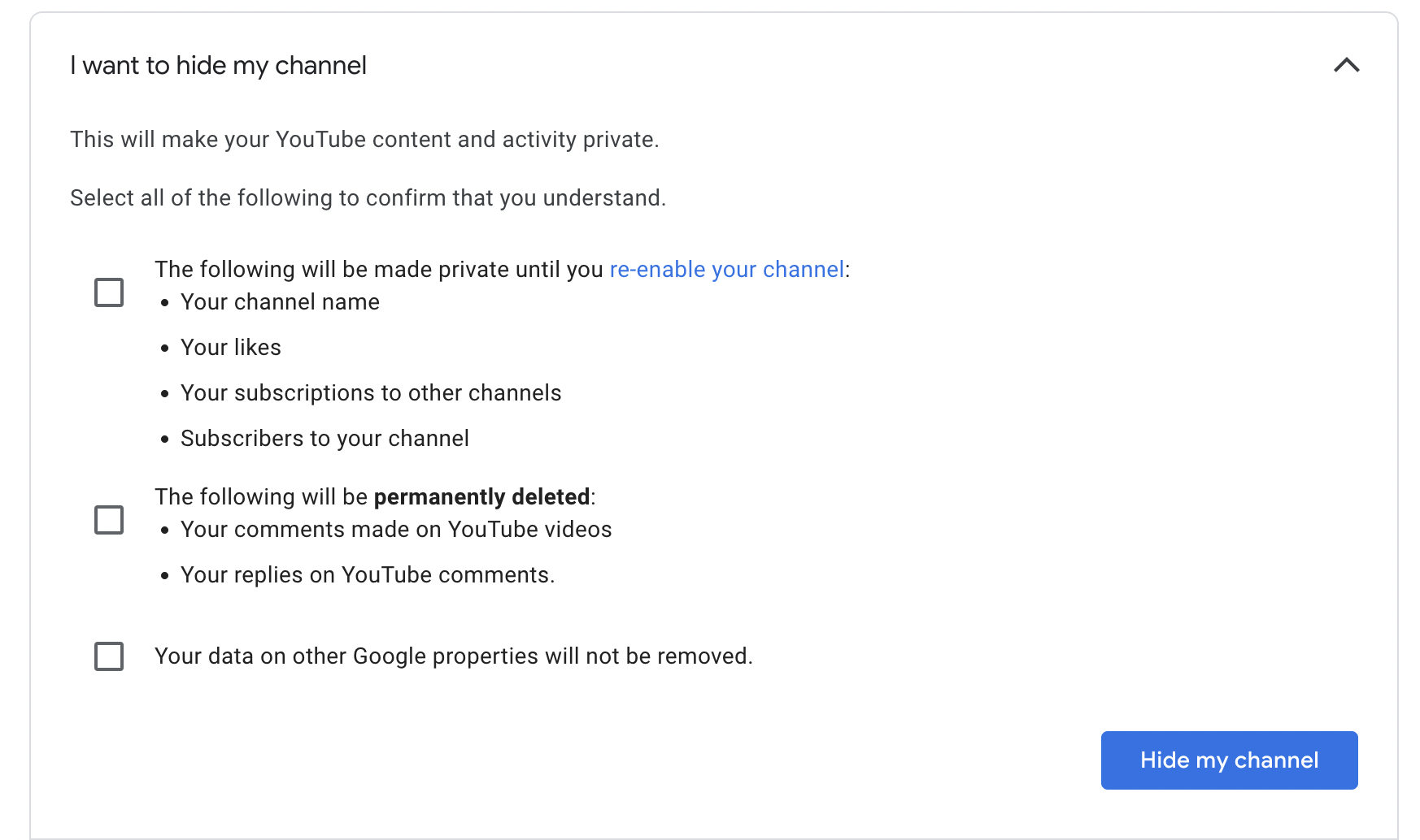 options for choosing to hide content