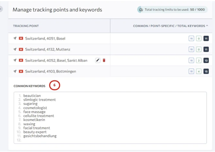manage tracking points and keywords 