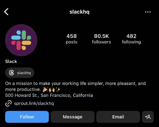slack instagram bio example