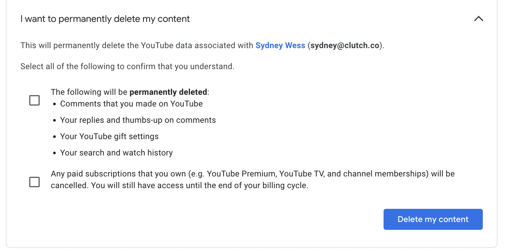 options for choosing to delete video content