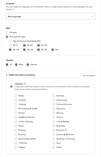 Choose target audience on Spotify based on language, location, or interests
