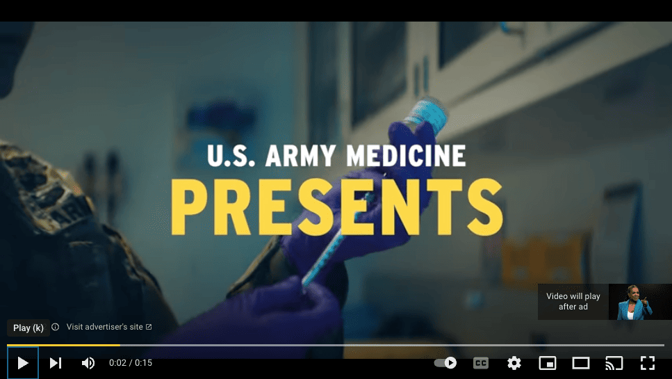 US Army Medicine non-skippable ads