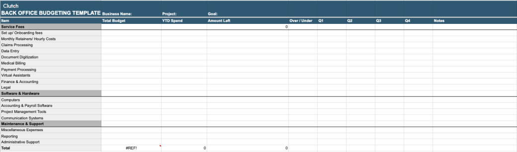 Back Office Budget Template