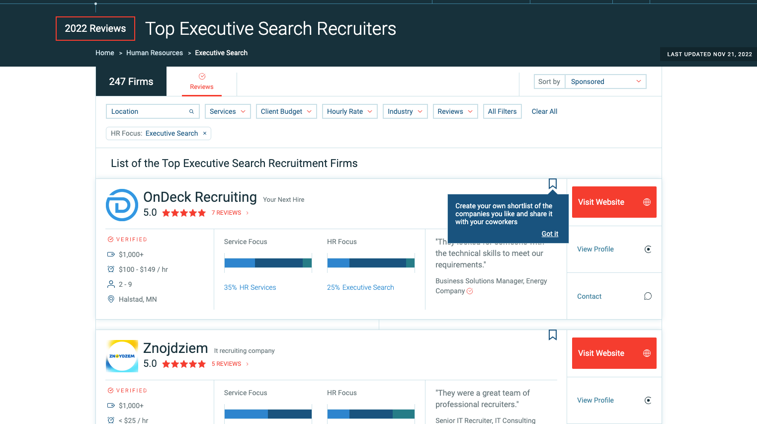Clutch's list of top executive search recruiters